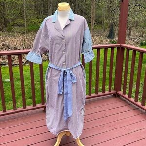 Proche S/M color blocked elongated striped cotton  shirt dress.